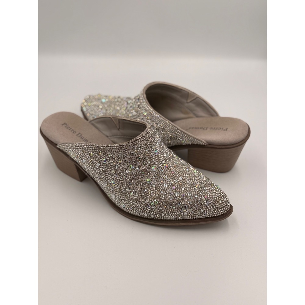 PIERRE DUMAS Rhinestone Mules (fits like a Sz. 9)Champagne Iridescent Sparkle